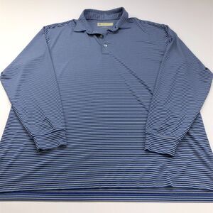 Donald Ross XL (Fits Bigger) LOGO Blue Mens Golf LS Button Polo Striped Shirt